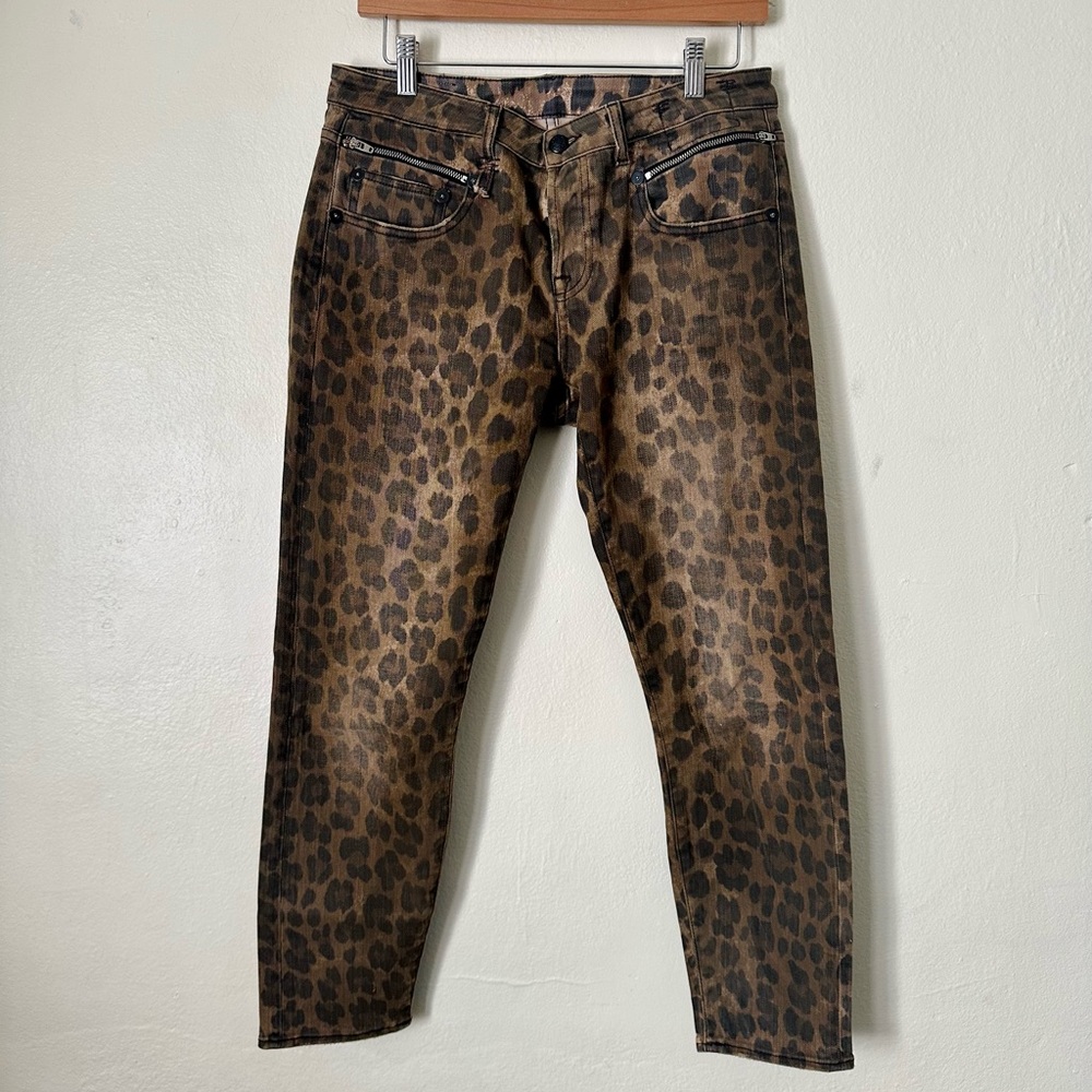 SOLD - R13 designer skinny cropped leopard print skinny leg zipper pants size 27
